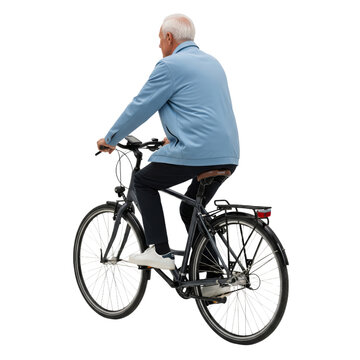 Senior man riding a bicycle isolated on white