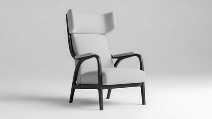 Obraz premium White Leather Armchair with Dark Wood Frame Against Plain Background modern chair