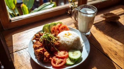 Delicious Plate of Fried Chicken and Vegetables