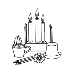 Cozy Still Life with Candles, Cup, and Pencils