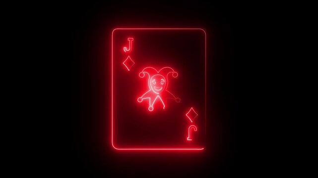 Glowing Neon Jack of Diamonds Playing Card with Animated Joker in Red Light neon playing card glowing jack of diamonds
