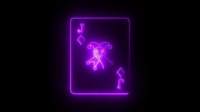 Glowing Purple Neon Jack of Diamonds Playing Card with Jester Glowing Neon Light Effect jester neon light effect