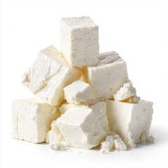 Piled White Feta Cheese Cubes with Crumbly Texture