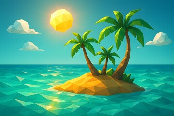 Sunset Tropical Island Ocean Landscape with Warm Sky and Calm Water Scene