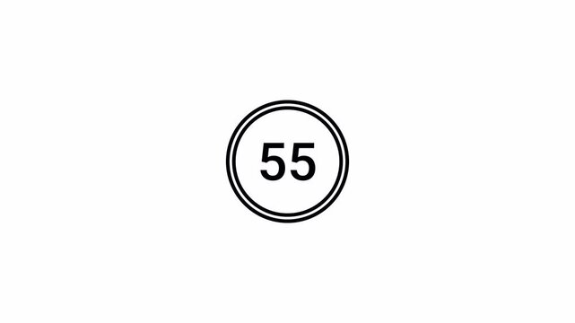 Sixty seconds countdown timer animation on transparent background, 4k countdown timer video with double outlined circle with an alpha channel.