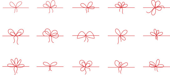 A series of hand drawn bow illustrations on a white background