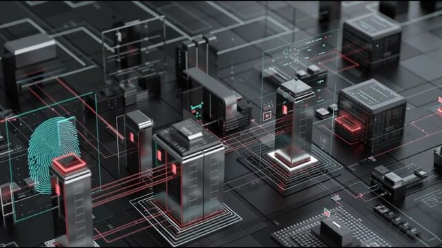Serverless architecture. Cloud native. Function as a service. Microservices. Modern cloud. Cloud security. A futuristic digital circuit board with fingerprint and processor designs.