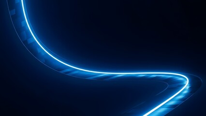 Obraz premium Glowing blue neon light trail in dark background