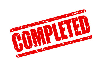 This image features a distressed red COMPLETED word with two lines in a grunge stamp style