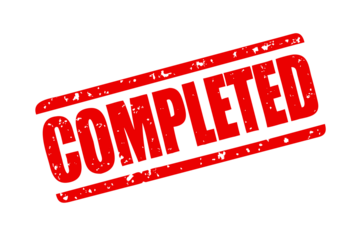 This image features a distressed red COMPLETED word with two lines in a grunge stamp style