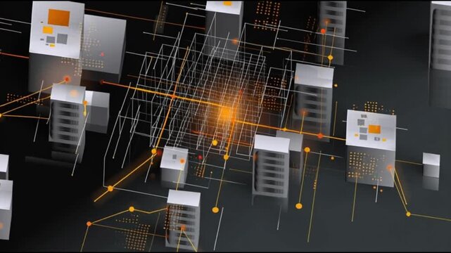 Serverless architecture. Cloud native. Function as a service. Microservices. Modern cloud. Cloud security. Abstract representation of modern cloud infrastructure and microservices.