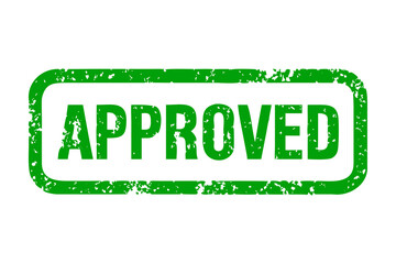 A prominent green APPROVED stamp showing a distinctive textured grunge effect on a solid dark background