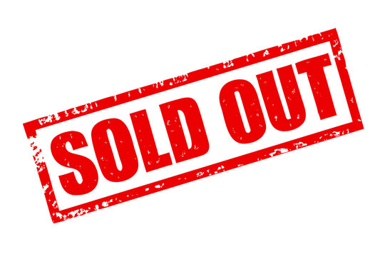 The word Sold Out in a rectangular grunge stamp style in red color on a black surface