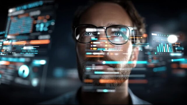 Serverless architecture. Cloud native. Function as a service. Microservices. Modern cloud. Cloud security. A focused individual analyzing data on digital screens.