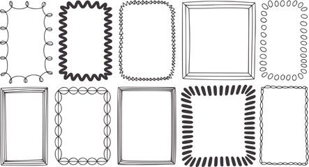 Obraz premium Collection of nine decorative frame borders in black line style