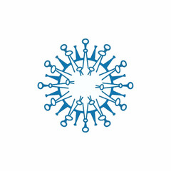 Obraz premium Stylized blue and green virus or cell-like logo with text 'COMPANY NAME' and 'TAGLINE' on a white background, representing a corporate identity.