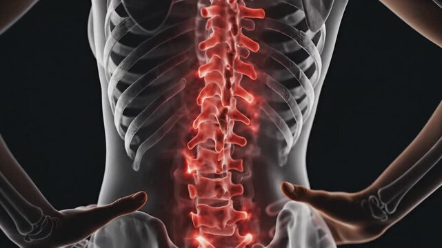 X-Ray Animation of a Woman's Spine Showing Acute Lower Back Pain and Inflammation