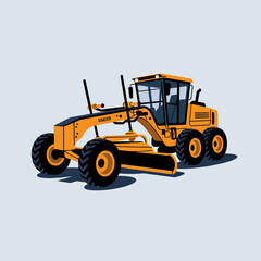 Fototapeta premium Motor Grader Construction Vehicle, Heavy Machinery Equipment Illustration