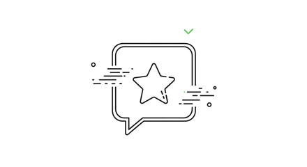 Customer feedback and rating symbol featuring a speech bubble with a star inside and dynamic motion lines for emphasis.