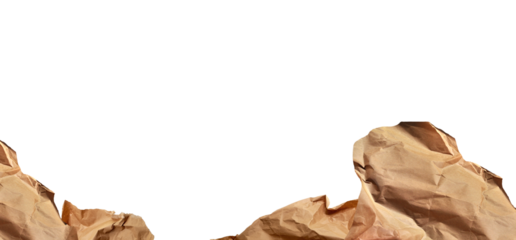 Mountain landscape conceptual cut out. Paper sheets as mountain peaks, isolated. Brown paper scraps, crumpled paper. Mountain, iceberg silhouettes. Sustainability,  New Year goals. PNG