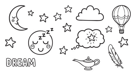 Fototapeta premium Cute Celestial Dream Drawing with Moon Stars and Sleeping Face Design