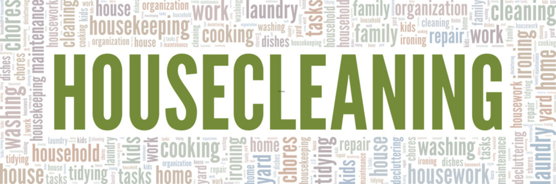 Housecleaning word cloud conceptual design isolated on white background. - Powered by Adobe