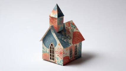 Handmade paper church model in festive colors

