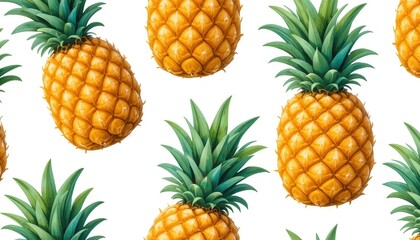 Fresh and Vibrant Pineapple Patterns on White Background for Fruit and Summer Themes