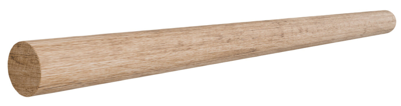 realistic 3d render of a smooth beech wood dowel with perspective view. round wooden cylinder stick showing end grain cross section. light beige hardwood rod isolated.