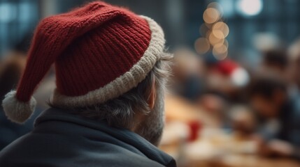 Faceless positive shelter diner at christmas