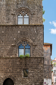 Italy - Viterbo - Palazzo Gatti - Medieval palace with bifora windows and trilobed arches on Via Cardinal La Fontaine