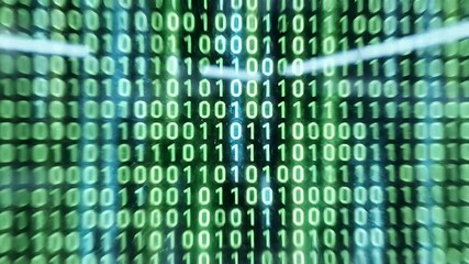 Visualizing Vast Binary Data Streams on a Transparent Display Within a Modern, Dark, High-Tech Command Center, Showcasing Digital Innovation - Powered by Adobe