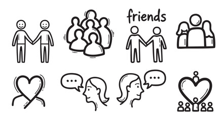 Hand drawn illustration of people community communication and relationships concept