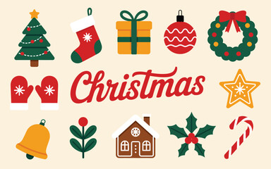 This image features a collection of colorful Christmas-themed icons