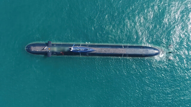 Israeli Navy Dolphin Class Submarine Aerial top down view

Drone view of an Israeli Navy Dolphin class submarine sailing on the sea surface, Israel, November 2025.
