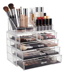 Clear acrylic makeup organizer for your bathroom vanity.