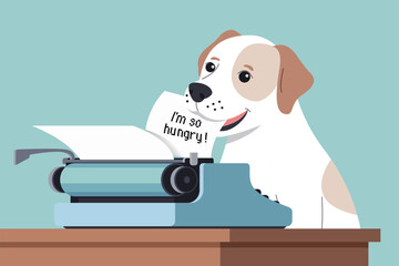 Minimalist Vector Illustration of Dog Typing on Typewriter