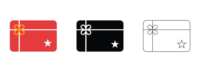 Gift Card and Voucher Icon Set in Flat, Solid and Outline Style Isolated on White Background