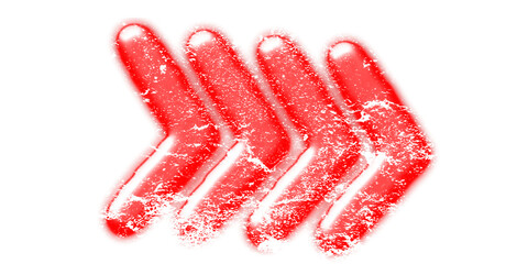 Four vibrant red textured chevron arrows pointing right on a clean white background, suggesting movement and direction.