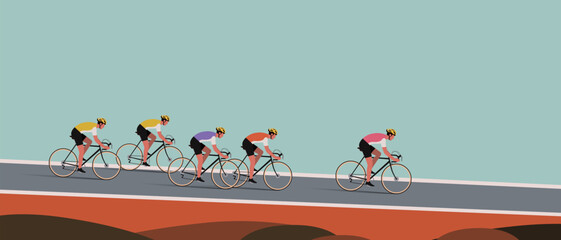 Minimalist Vector Illustration of Cyclists Riding Through Autumn Forest