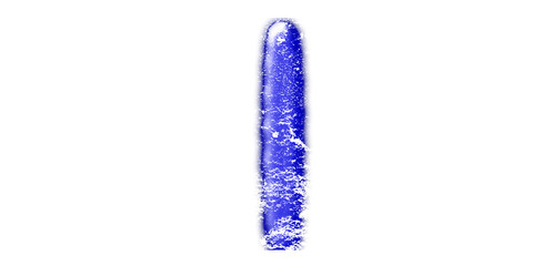 Vibrant blue textured vertical brushstroke or smear with a sparkling, irregular surface against a clean white background, resembling a stylized abstract form.