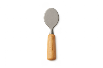 Steel butter knife with wooden handle on transparent background