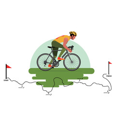 Vector illustration of road cycling,Cross-country bike race,Racing Route.A male athlete riding on a bicycle.