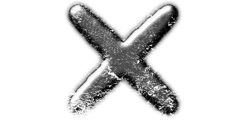 A shiny, textured silver 'X' mark, resembling a cross or multiplication sign, against a clean white background.