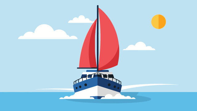 Red Sailboat Cruising Peacefully on the Blue Ocean Water Under a Sunny Sky with White Clouds