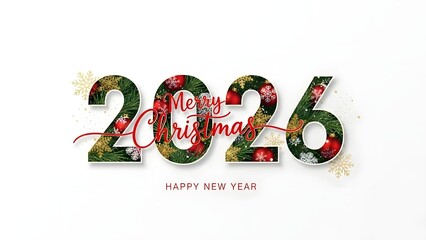 Festive 2026 New Year Greeting with Christmas Pattern Numbers on Clean White Background