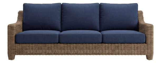 A wicker terrace sofa with weatherproof cushions for cozy outdoor seating.