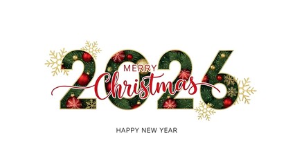 Festive 2026 New Year Greeting with Christmas Pattern Numbers on Clean White Background