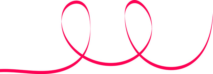 single vibrant pink curly ribbon swirl and loop calligraphic brush stroke isolated on white background