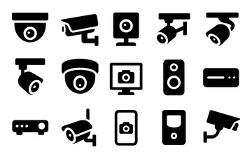 Security and monitoring icons set: cctv cameras and surveillance devices